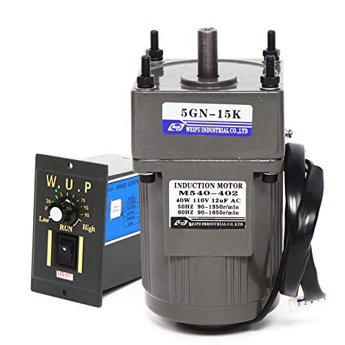 ieLsngai Motor eléctrico de engranaje 40W 15K, Motor Regulable en Continuo 0-90 RPM, Monofásico con Controlador de Velocidad Motor de Engranajes, Alto par Ajustable Regulador de Velocidad