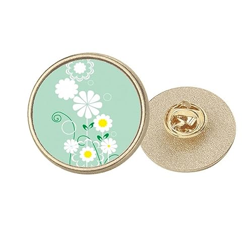 Broche ronde en métal doré en forme de fleur verte taille M