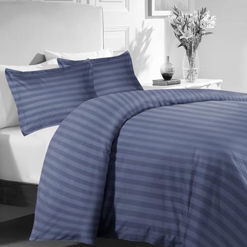 MOONLIGHT20015 Super King Duvet Set Reversible Stripes Satin Bedding Sets with 2 Pillowcases Soft Hypoallergenic Duvet Cover (Washed Blue 260x220) - Image 2