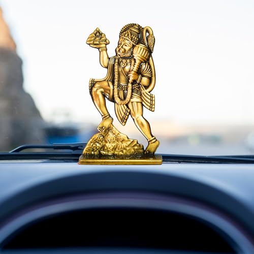 Image of 10cm Height Double Side Same Design Flying Hanuman Idol for Car Dashboard |Bajrangbali Statue |Divine Hanuman Murti for Home, Office & Gift.(Pack of 01) (Golden)