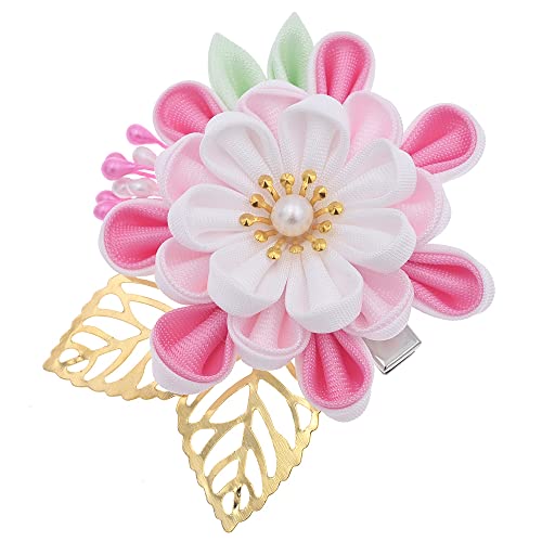 Horquilla japonesa de flor de cerezo rosa para pelo y kimono