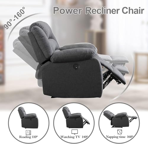 Image of EBELLO Classic Power Recliner Chair, Oversized Electric Overstuffed Chair with Soft Cushion and Back, Sofa with Comfortable Armchair, Gray