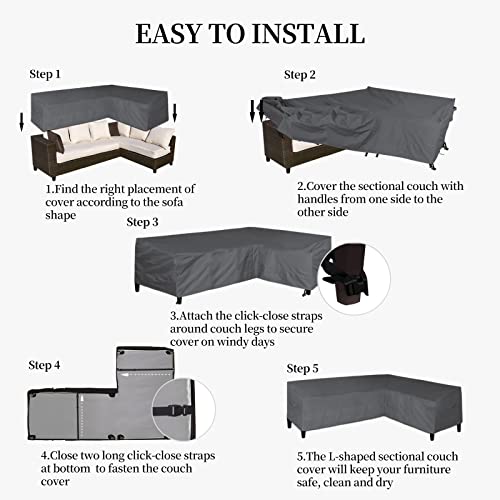 Image of Easy-Going Patio L-Shaped Sectional Sofa Cover, 83 inchX104 Waterproof Outdoor Sectional Cover, Heavy Duty Garden Furniture Cover (Left Facing, Dark Gray)