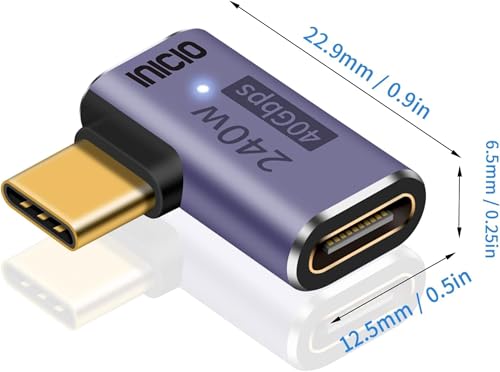 Image of INICIO 240W 40Gbps 8K Video USB-C Adapter (1 Unit) USB4 Type C Male to Female Extender Side 90* Angle Connector for Thunderbolt 4 /3 Dock, MacBook Pro Air, iPad Pro, Galaxy S25 S24, iPhone 16 15 etc