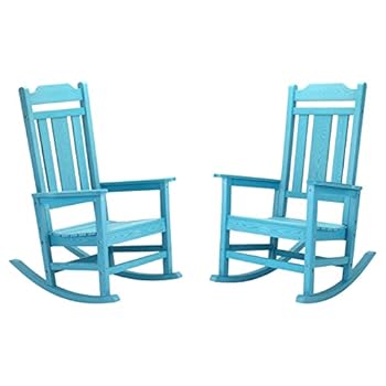 Alternative view of Patio Rocking Chair Set of 2, All Weather Resistant Outdoor Indoor Fade-Resistant Patio Rocker Chair，Stable Durable Smooth Rocking, Comfortable Easy to Maintain, Load Bearing 350 lbs - Lake Blue