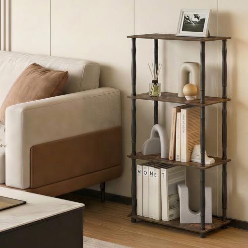 Image of Furinno Turn-N-Tube Storage Shelves, 4-Tier Open Frame Book Shelf, Standing Corner Shelf, Toolless Open Shelves, Classic Tubes, for Organization and Storage, Living Room, Home Office, Amber Pine