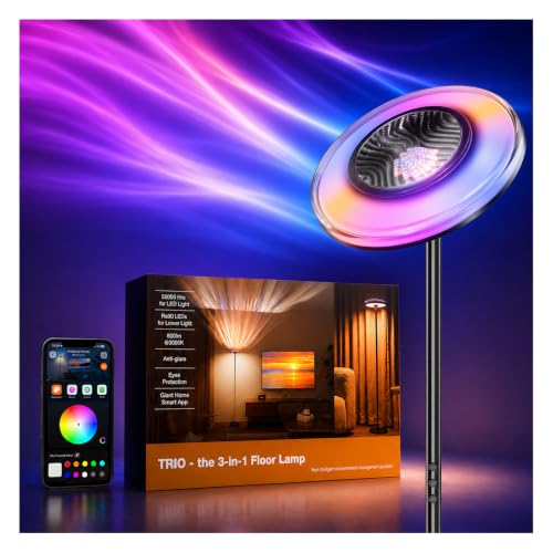 Image of Smart Floor Lamp for Living Room, 3-in-1 RGB+WW Ripple Projector Floor Lamp with RGB+IC Ambient Light and RA90 Reading Light, App & Button Control, Dimmable Modern Corner Floor Lamp, 66.8 Inch