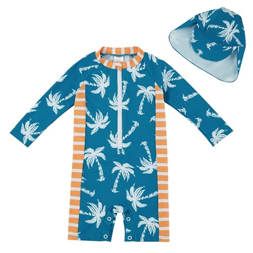 Image of UMELOK Baby Boys UPF 50+ Sun Protection One Piece Rashguard Swimsuit with Snap Bottom
