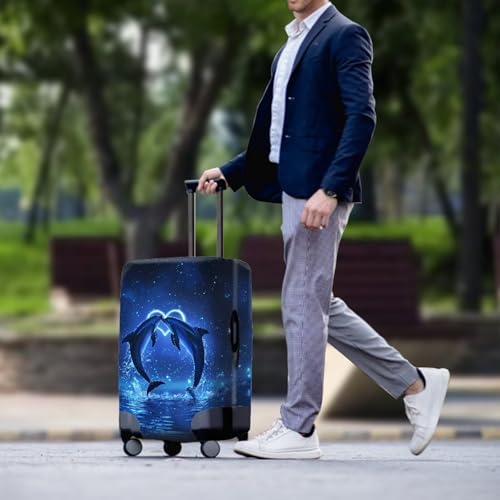 Image of Mumeson Starry Night Dolphin Elastic Suitcase Cover Protector Luggage Cover Anti Scratch Travel Luggage Covers Fit 18-32 Inches Suitcase