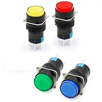 KAMCON? 16mm Push Button Switch Momentary Round Cap LED Lamp Red, Yellow,Blue,Green Light DC 24V SPDT 5 Pin (1 Set of RBGY)