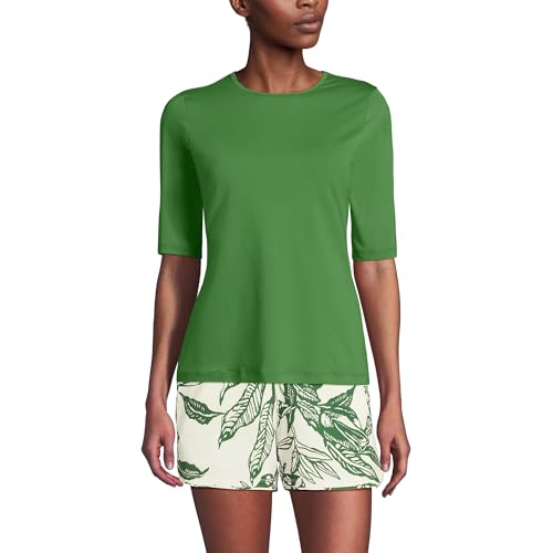 Lands' End Women's Sunshade UPF 50 Elbow Sleeve Relaxed Rash Guard X-Small Petite Fusion Greens