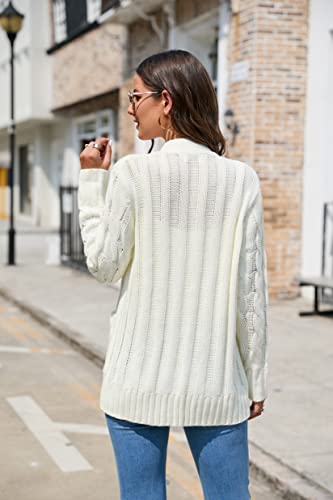 Image of MISSKY Casual Cable Knit Sweater Cardigan for Women Loose Long Sleeve Open Front Button Outwear with Pockets Beige L