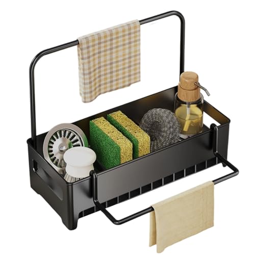 Sink Sponge Rack - Soporte de esponja, organizador para fregadero de cocina, almacenamiento con gran capacidad con estantes ajustables, ideal para lavanderías, esponjas, cepillos, apartamentos de