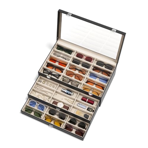 Image of NEWLOOP 45 Slots Sunglass Organizer for Multiple Pairs of Eyeglass See-through Display Case Storage Box for Women Men