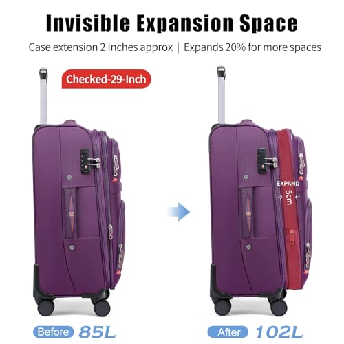 Image of ROPLUS Softside Expandable Luggage with 4 Spinner Wheels, Durable Checked-Luggage Suitcase (Purple, 29-Inch)