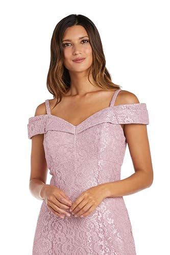 Image of R&M Richards Women's Off The Shoulder Formal Gown - Glitter Lace Mermaid Evening Dress for Wedding Guest & Cocktail Attire