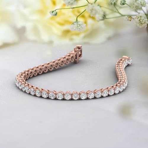 Image of 1 to 6 Carat Prong Set Round Cut Natural Diamond Tennis Bracelet for Women in 14K Gold (7 Inch) (I1-I2 Clarity)