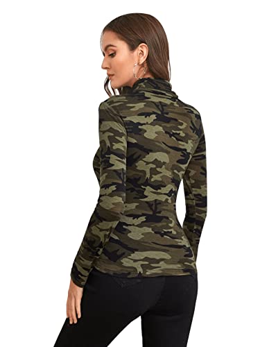 Image of Milumia Women's High Neck Zebra Print Pullovers Long Sleeve Top Camo Print Small