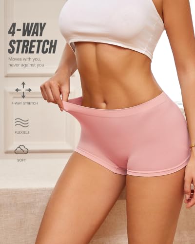 Image of Womens Boyshorts Underwear Seamless Boxer Briefs Full Coverage Soft Stretch Boxer Shorts For Women 4 Pack