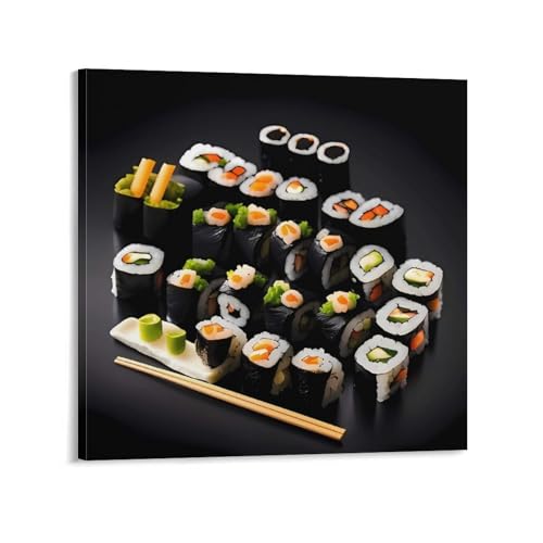 Toile murale abstraite de sushi japonais cadre noir moderne chic