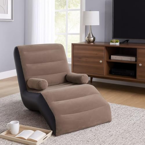 Image of Inflatable Recliner Deck Chair Sofa with 2-in-1 Electric Air Pump, Foldable Lounge Chair with Armrests, Flocked Air Sofa for Bedroom, Living Room, Gaming, Reading and Relaxation | Brown