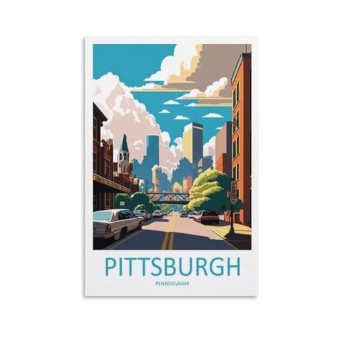 Pittsburgh Travel Poster Canvas Wall Art 16x24in