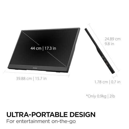 Image of ViewSonic VX1754 17 Inch 1080p Portable Gaming Monitor, IPS Display with 144Hz for Second Screen Productivity and High-Speed Gameplay, Built-in Stand, 60W USB-C, and Mini HDMI Inputs