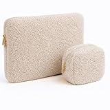 TALIDA Laptophülle - Laptoptasche Teddy-Stoff - Moderne und Hochwertige Notebook Hülle für Laptops aus Premium Teddy-Stoff (2, Beige, 13-14 Zoll)