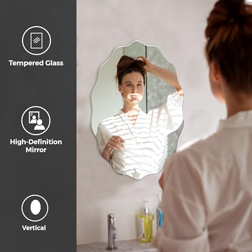 Image of Rousrie Frameless Wall Mirror for Bathroom, Glass, Modern, Clear, Wall Mount, 45 x 30 cm (1, Unique)