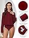 TQD Women Button Down Bodysuit Long Sleeve Collared Shirt Satin Blouse Body Suit Dressy Business Casual Office Professional