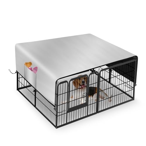 Kovshuiwe Dog Playpen Cover 600D Oxford Cloth Pet Fence Cover Fits 24/32/40/45/50 Panels Playpen Top Sunshade of Dog House Fence Cover Providing Shade and Rain Protection for Outdoor Dogs