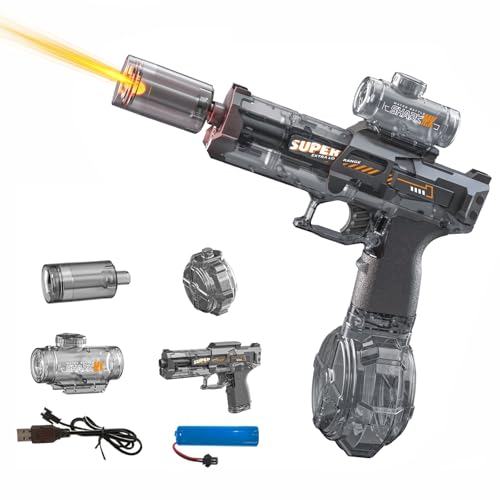 Electric Water Gun for Adults Kids,Automatic WaterGun with Led Light,with 32FT Range，Summer Outdoor Water Pistol Pool Beach Party Toys for Boys Girls (Black)