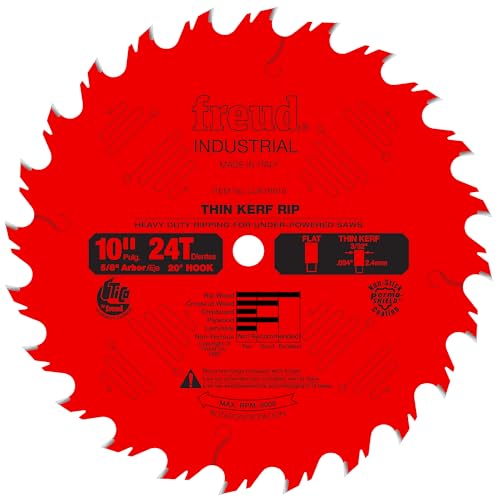 Freud Thin Kerf Rip Saw Blade with Premium Tico Hi-Density Carbide Ripping Blend for Maximum Performance - 10' Diameter, 24 Teeth, .071' Plate, Flat Grind - LU87R010