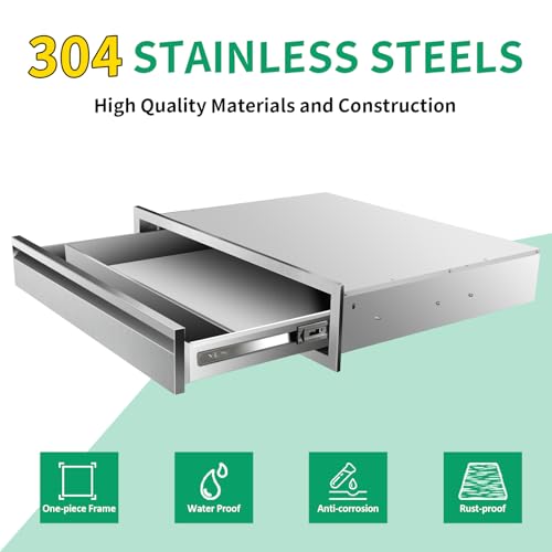 Image of Outdoor Kitchen Drawers 30 inch W x 6.5 inch H x 23 inch D Stainless Steel Single Drawers with Hidden Handle for BBQ Island, Patio Grill Station & Outdoor Kitchen Cabinets