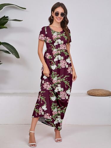 Image of DEARCASE Maxi Dress for Women Short Sleeve Casual Summer Loose Plain Comfy Long Dresses with Pockets