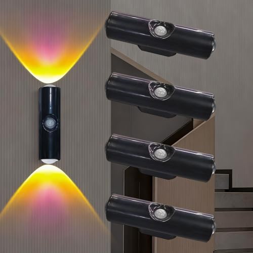 ZMPDJG Rechargeable Smart LED Motion Sensor Ambient Light, Punch-Free Color Changing Motion Sensor Light for Stairs, Wardrobe, Cabinet (4Pcs,Black, 7-Color Changing)
