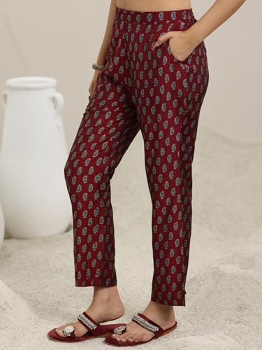 Image of Libas Womens Printed Silk Blend Straight Kurta With Trousers and Dupatta | daily wear suit
