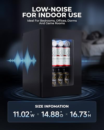 Image of Manastin 18L Beverage Refrigerator Cooler, 24-Can Mini Fridge with Glass Door & LED Light, 40-61F Digital Temperature Control, Freestanding Drink Fridge for Soda, Beer, Bedroom, Office & Home Bar