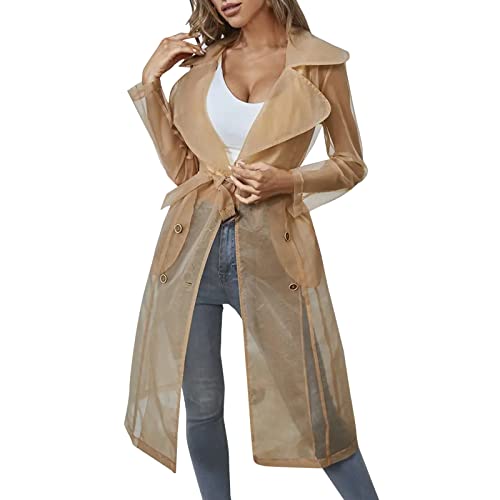 Womens Daily Sun Protection Clothing Every Wearing Sheer Mesh Long Faux Leather Coats For Women Plus Size (Khaki, Xxl) #TOP10