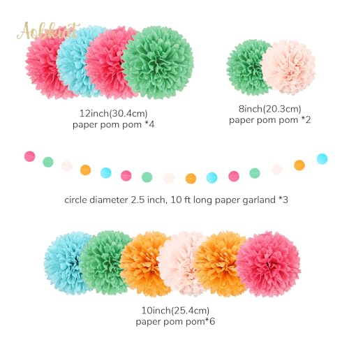 Image of AOBKIAT Rainbow Birthday Decorations for Girls Women,15PCS | Colorful Tissue Paper Pom Poms,Paper Garland String,for Candyland Theme Baby Shower Wedding Fiesta Party Hanging Backdrop