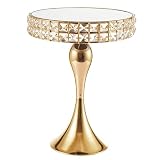 10 Inches 25cm Gold Round Mirror Cake Stand Cupcake Stands Metal Pedestal Holder with Crystals, Party Dessert Cheese Display Plates for Wedding Party Birthday Baby Shower Celebration Home Decor