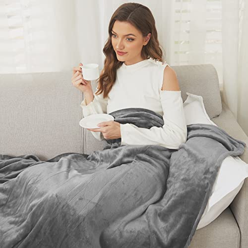 Mcjaw Heated Throw Electric Blanket 50X60 Cozy Flannel, 5 Heating Levels,Fast-Heating With 3 Hours Auto-Off, Etl Certified, Home And Office Use, Machine Washable, Wearable Brushed Microfleece- Grey #TOP2