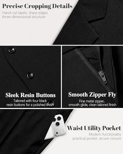 Image of MY'S Men's 3 Piece Suit Set with Tie, One Button Slim Fit Solid Jacket Vest Pants, Prom Party Wedding Business Suits for Men