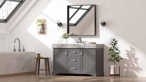 Image of Keonjinn 30x30 Inch Matte Black Bathroom Mirror for Over Sink, Square