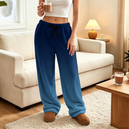 Wide Leg Pajama Pants for Women Lounge Ombre Flannel Fluffy Pjs Pant - image 3