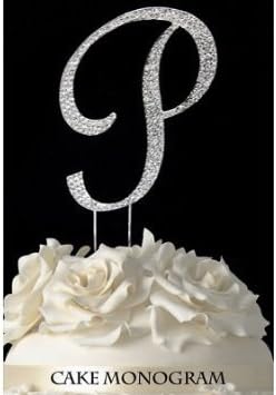 4-1/2" Large Letter P Rhinestone Cake Topper Silver
