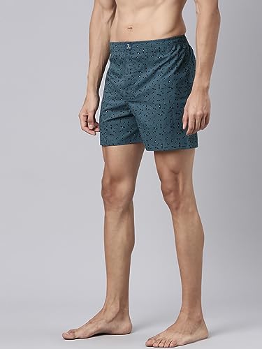 Image of JOVEN Men Beige, Blue and Grey Printed Compact Cotton Regular Fit Boxer Shorts Pack of 3