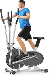 Neezee Vélo elliptique - pour la Maison d'appartement avec Smart LCD Monitor, siège, l'entraînement de Tout Le Corps, entraînement Fitness Argent 100x48x150CM