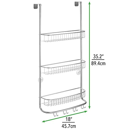 Mdesign Metal Shower Door Hanger Caddy Basket, Bathroom Wall Hanging Organizer Shelf, Built-In Hook, 3 Tier Shelves For Shower Stalls, Holds Shampoo And Body Wash, Extra Large, Omni Collection, Chrome #TOP4