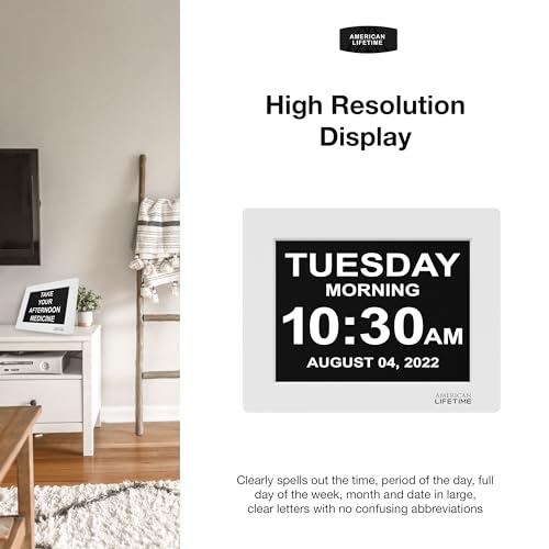 Image of American Lifetime Upgraded Version, Day Clock Extra Large Impaired Vision Digital Clock with Backup and 5 Alarm Options, White